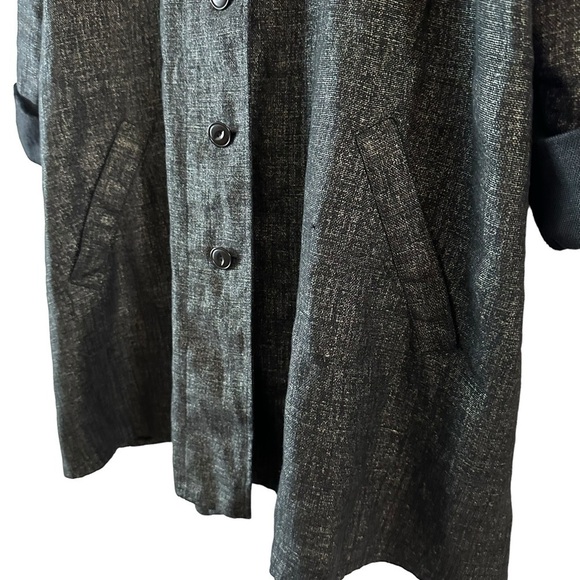 NWOT FLAX 100% linen long sleeve duster jacket grey-black boho classic oversized - Picture 7 of 16